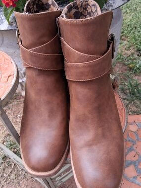 B.O.C. Brown Wrap-Strap Ankle Booties